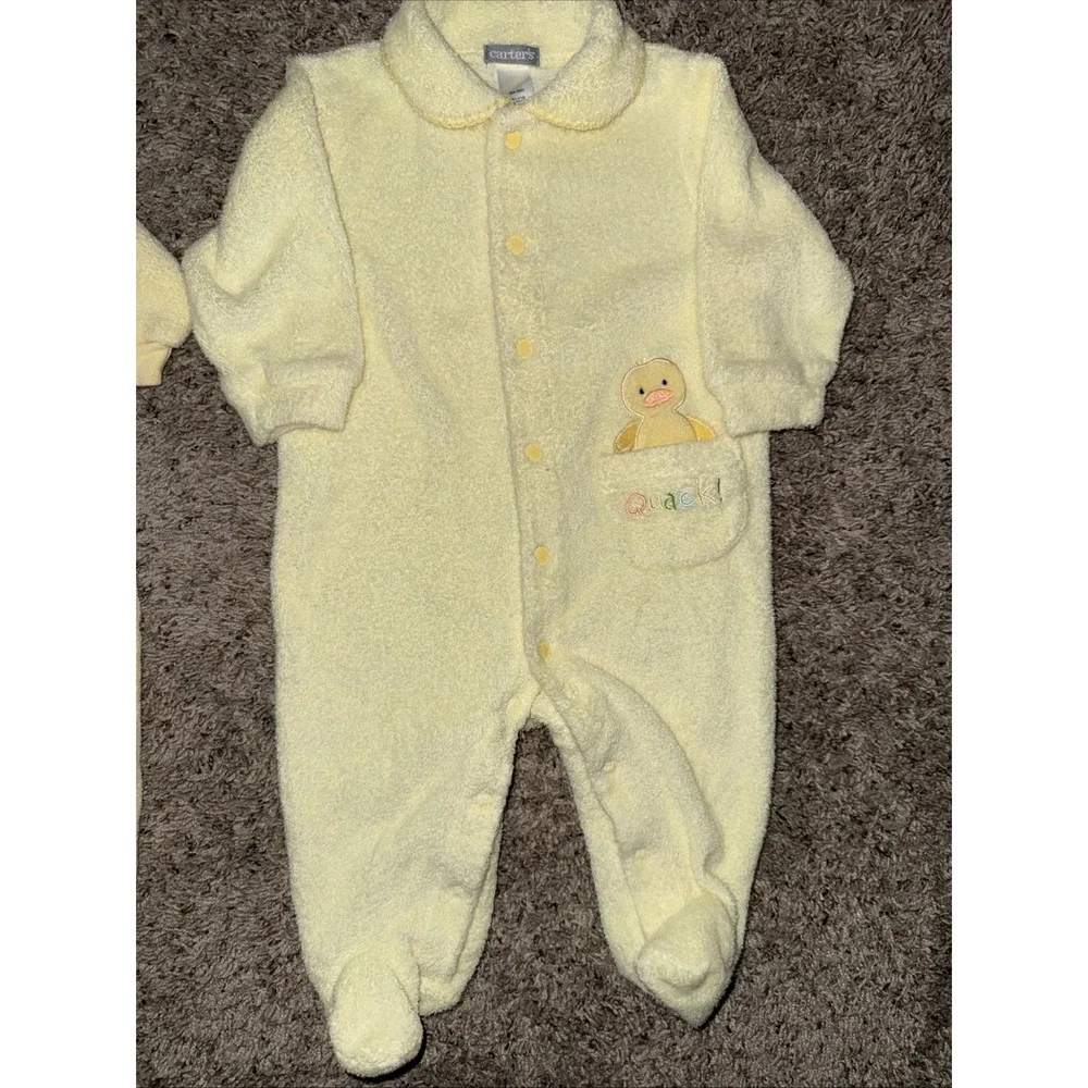 2  Vintage Carter's Yellow Terry‎ Cloth Sleeper's Quack/Mommy & Me
